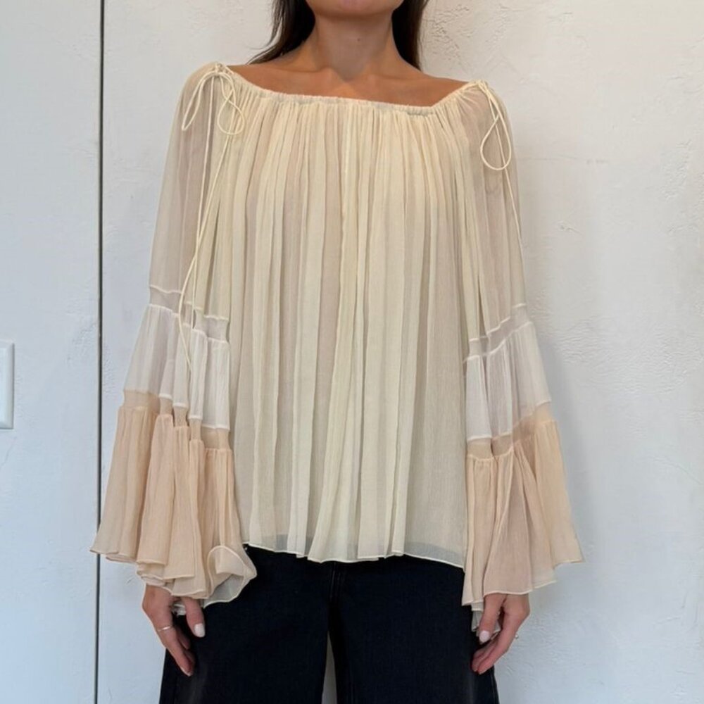 Cream Fluted silk-crepon blouse | Chloé